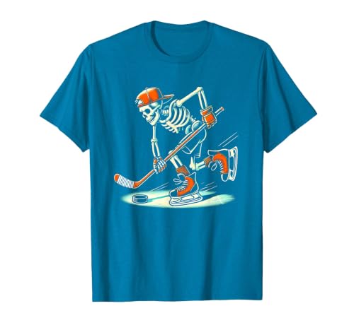 Halloween Costume For Hockey Lovers Funny Skeleton Hockey Halloween for Ice Hockey Lovers T-Shirt - size chart