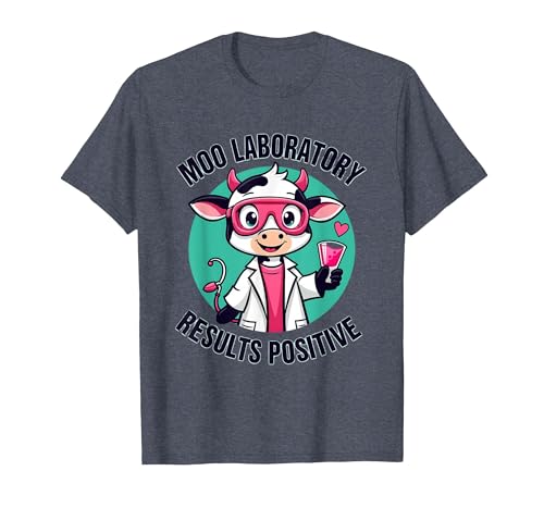 Mademark Moo Laboratory Results Positive Cow Design T-Shirt - size chart