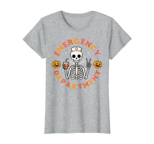 Halloween Nurse Shirts For Women Scrub Costumes Emergency Department Funny Halloween ER Nurse Women Men T-Shirt - size chart