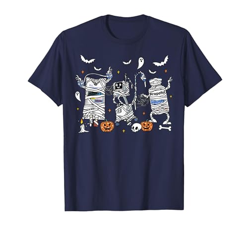 Cute Ghost Halloween Nurse Spooky Season Halloween ICU Nurse Propofol Mummy NICU PICU Nurse Tech T-Shirt - size chart