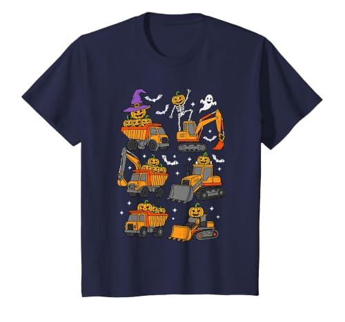 Halloween Tees for Women Men Kids Construction Trucks Excavator Spooky Halloween Toddler Kids T-Shirt - size chart