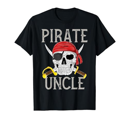 Pirate Family Apparel Pirate Uncle Jolly Roger Flag Skull Family Pirates T-Shirt - size chart