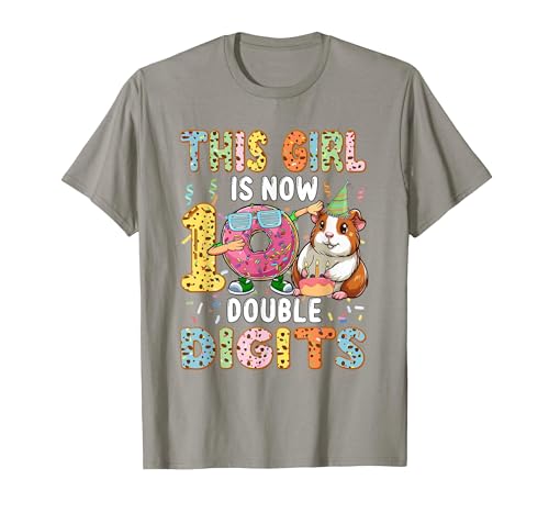 Rodent Birthday Costume Girl Costume 10 Double Digits Funny 10th Birthday Guinea Pig T-Shirt - size chart