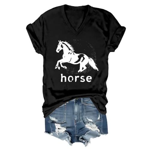 Pukcoun Horse Shirt Horse Lover V-Neck Shirt Retro Graphics T-Shirt Unisex - size chart