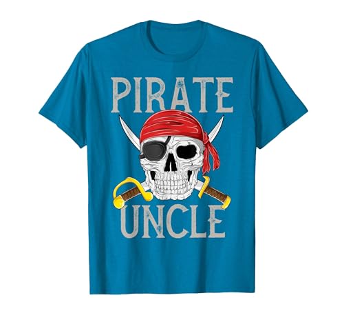 Pirate Family Apparel Pirate Uncle Jolly Roger Flag Skull Family Pirates T-Shirt - size chart