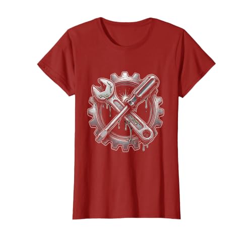 Mademark Grease Monkey Wrench and Screwdriver Crossed T-Shirt - Women - size chart