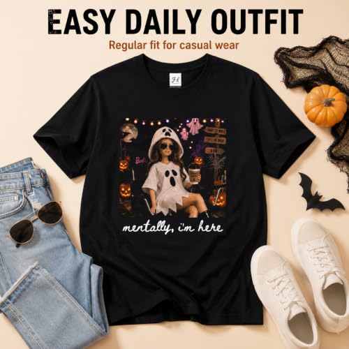 Chaierfei Funny Doll Halloween Mentally I'm Here T-Shirt - size chart