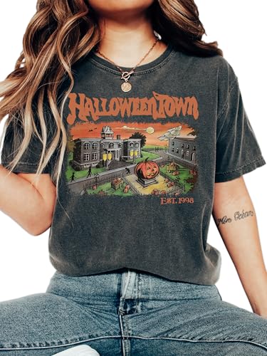 coreus Retro Halloweentown Shirt Halloweentown University EST 1998 Halloween Town Shirt Cute Fall Tee Vintage Halloween Shirts for Women Mens Halloween Tshirt