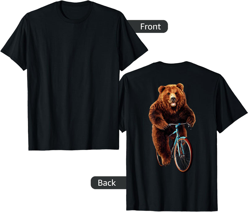 Fox Republic Design Funny Bear Riding Bicycle Gift for Mountain Bikers T-Shirt - Black