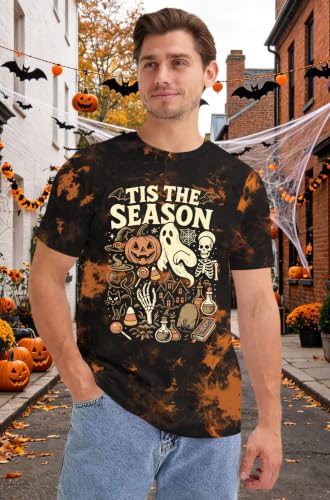 CAZYCHILD Halloween Shirts for Men Funny Halloween Pumpkin Shirt Dancing Skeleton Tee - size chart