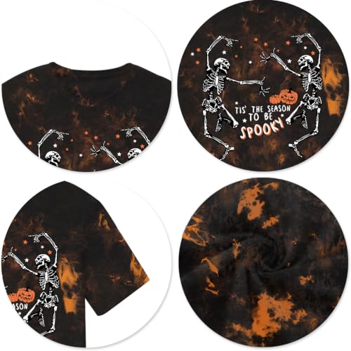 CAZYCHILD Halloween Shirts for Men Funny Halloween Pumpkin Shirt Dancing Skeleton Tee - size chart