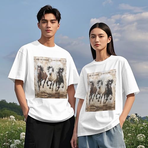 DRTGEDS Horses Running Art Printing Short Sleeve Cotton Lightweight Pullover Summer Casual Sweatshirts - size chart