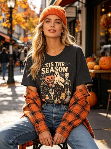 SGYHO Oversized Halloween Shirts for Women Spooky Season Pumpkin Ghost Fall Casual Tee - size chart