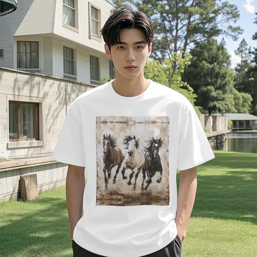 DRTGEDS Horses Running Art Printing Short Sleeve Cotton Lightweight Pullover Summer Casual Sweatshirts - size chart