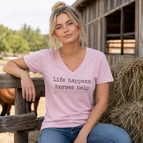 Nusyouc Life Happens Horses Help Equestrian T-Shirt Vintage Horse Lover T Shirt Tops - size chart
