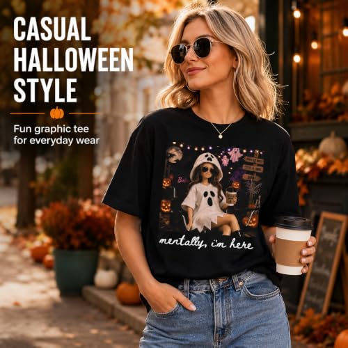 Chaierfei Funny Doll Halloween Mentally I'm Here T-Shirt - size chart