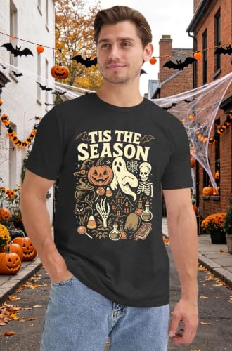 CAZYCHILD Halloween Shirts for Men Funny Halloween Pumpkin Shirt Dancing Skeleton Tee - size chart