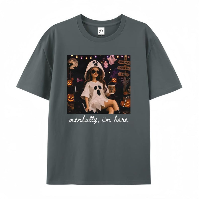 Chaierfei Funny Doll Halloween Mentally I'm Here T-Shirt - Gray