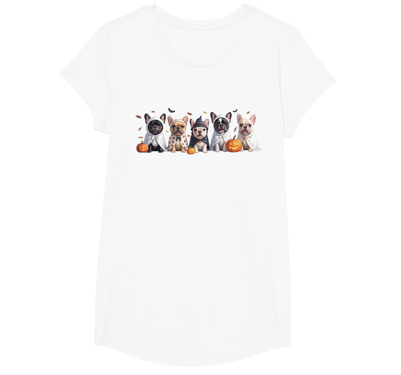 Funny Ghost Dog Halloween Girls Kids Cute French Bulldog Halloween Costume Frenchie Dog Ghost T-Shirt - White