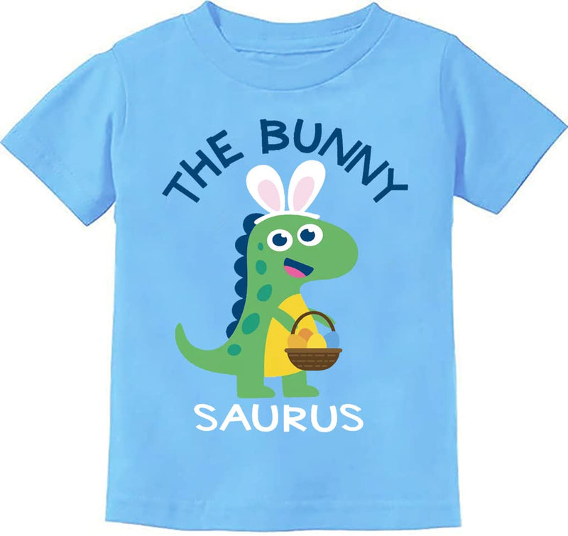 Easter Day Gift for Toddler Boy Baby Girl Tractor Loving Bunny T-Shirt in Bunny Dino Egg-blue