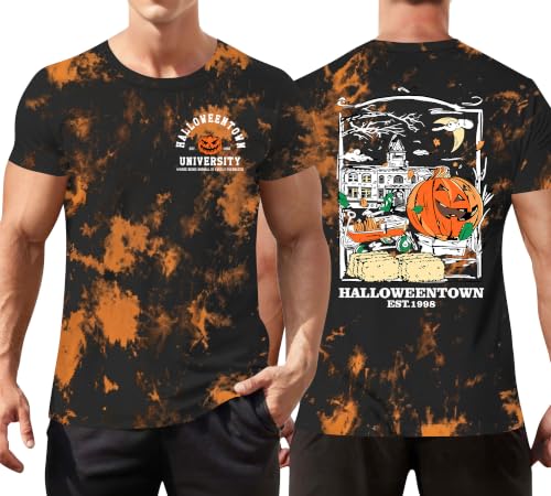 Ithalt Mens Halloween Shirt Halloweentown T Shirt Pumpkin Short Sleeve Top - size chart