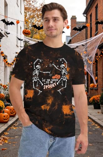 CAZYCHILD Halloween Shirts for Men Funny Halloween Pumpkin Shirt Dancing Skeleton Tee - size chart
