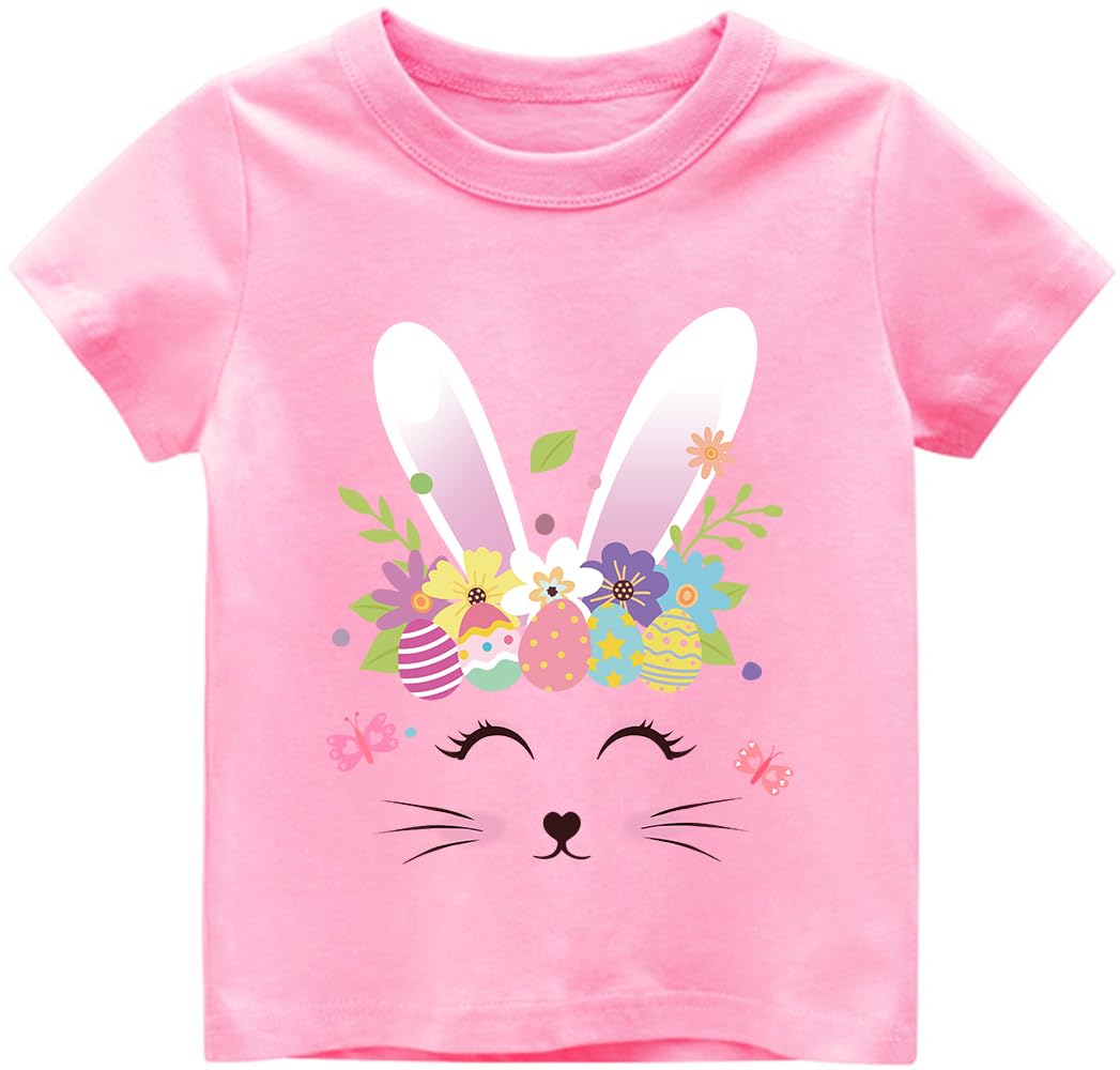 Easter Day Gift for Toddler Boy Baby Girl Tractor Loving Bunny T-Shirt in Bunny Head-pink