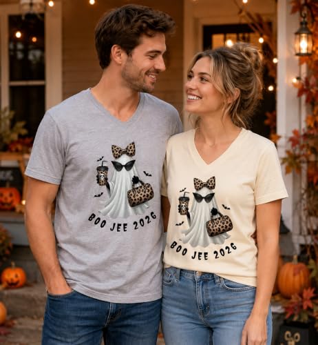 WQFQW Boo JEE 2026 Ghost Funny Halloween Leopard Print Ghost Shirt for Women - size chart