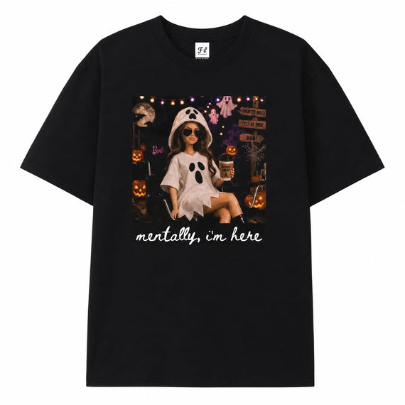 Chaierfei Funny Doll Halloween Mentally I'm Here T-Shirt - Black