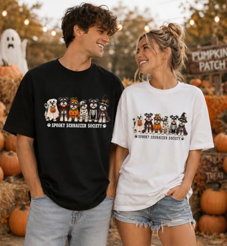 WQFQW Spooky Schnauzer Society Halloween Shirt Terrifying Halloween T-Shirt - size chart