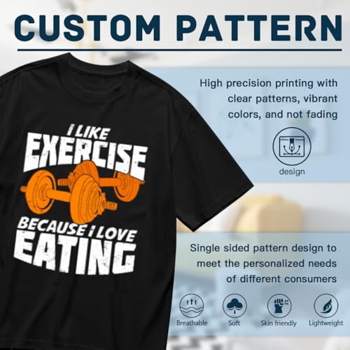 SYPPEIPLC Men Solid Cotton T-Shirt Crew Neck Short Sleeve I Like Exercise Because I Love Eating Casual Daily Tops - size chart