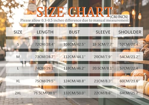 SGYHO Oversized Halloween Shirts for Women Spooky Season Pumpkin Ghost Fall Casual Tee - size chart