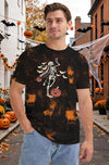 CAZYCHILD Halloween Shirts for Men Funny Halloween Pumpkin Shirt Dancing Skeleton Tee - size chart