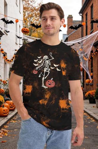CAZYCHILD Halloween Shirts for Men Funny Halloween Pumpkin Shirt Dancing Skeleton Tee - size chart