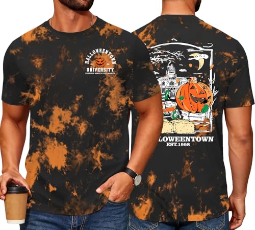 Ithalt Mens Halloween Shirt Halloweentown T Shirt Pumpkin Short Sleeve Top - size chart