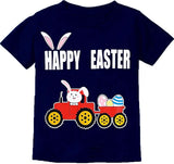 Easter Day Gift for Toddler Boy Baby Girl Tractor Loving Bunny T-Shirt in Bunny Tractor-deep Blue