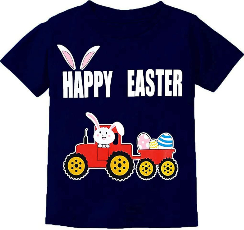Easter Day Gift for Toddler Boy Baby Girl Tractor Loving Bunny T-Shirt in Bunny Tractor-deep Blue