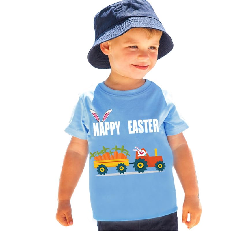 Easter Day Gift for Toddler Boy Baby Girl Tractor Loving Bunny T-Shirt — design detail