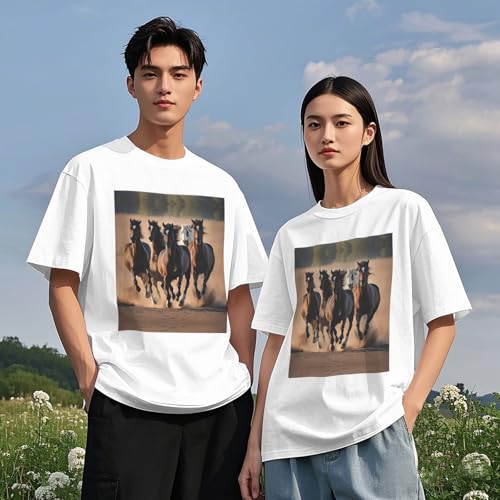 DRTGEDS Running Horses Printing Short Sleeve Cotton Lightweight Pullover Summer Casual Sweatshirts - size chart
