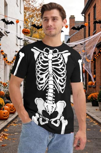 CAZYCHILD Halloween Shirts for Men Funny Halloween Pumpkin Shirt Dancing Skeleton Tee - size chart
