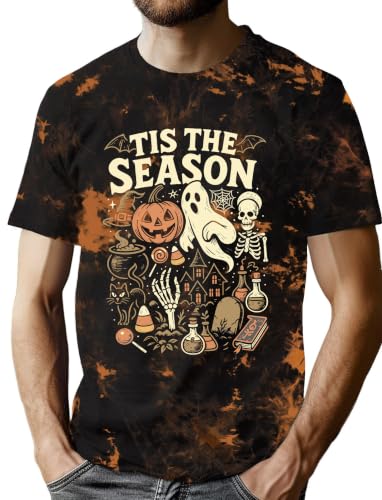 CAZYCHILD Halloween Shirts for Men Funny Halloween Pumpkin Shirt Dancing Skeleton Tee - size chart