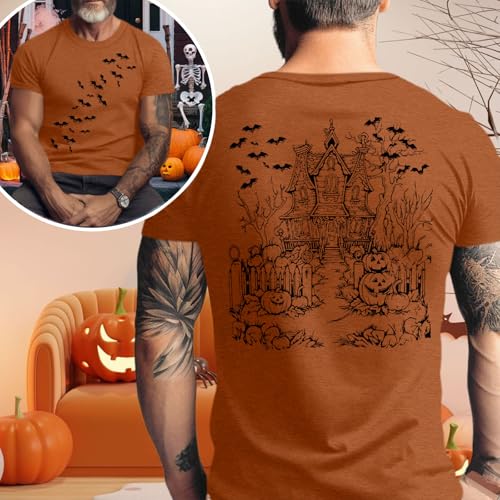 Ithalt Mens Halloween Shirt Halloweentown T Shirt Pumpkin Short Sleeve Top - size chart