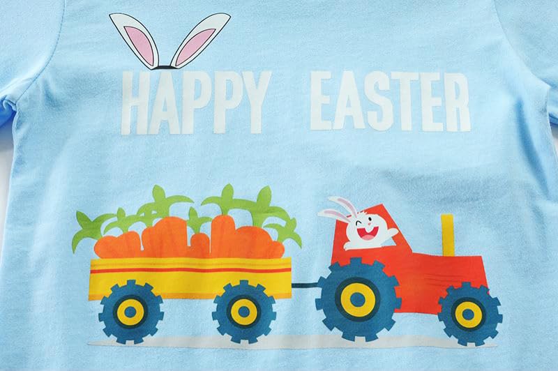 Easter Day Gift for Toddler Boy Baby Girl Tractor Loving Bunny T-Shirt — design detail