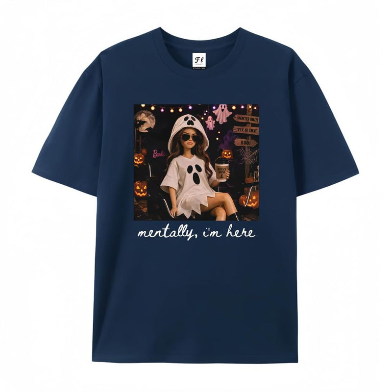 Chaierfei Funny Doll Halloween Mentally I'm Here T-Shirt - Navy