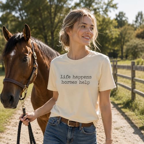 Nusyouc Life Happens Horses Help Equestrian T-Shirt Vintage Horse Lover T Shirt Tops - size chart