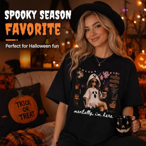 Chaierfei Funny Doll Halloween Mentally I'm Here T-Shirt - size chart