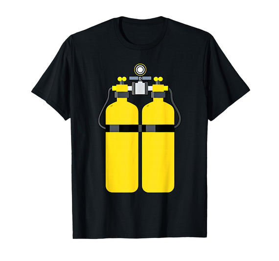 Funny Scuba Tank Backprint Halloween Costumes Scuba Diver T-Shirt - Black