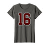 Maroon Number 16 Jersey Player Uniform #16 Gifts Maroon and White Number 16 Jersey Player Uniform #16 Fan T-Shirt - Asphalt