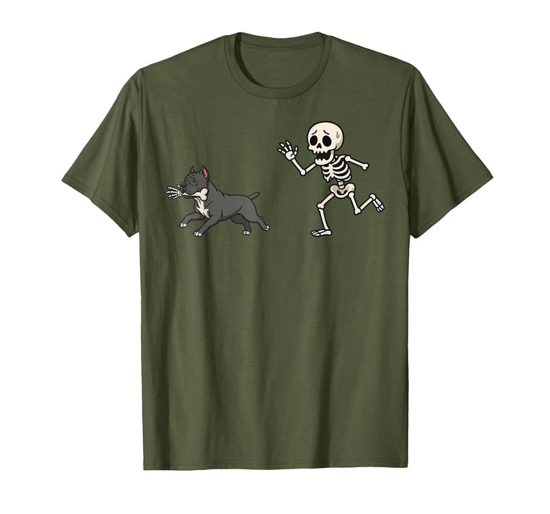 Pitbull Halloween Costume Funny Pitbull Skeleton Hand Halloween T-Shirt - Olive Green