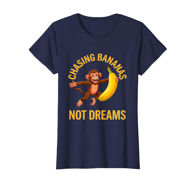 Mademark Chasing Bananas Not Dreams Funny Monkey Design T-Shirt - Women - Navy Blue
